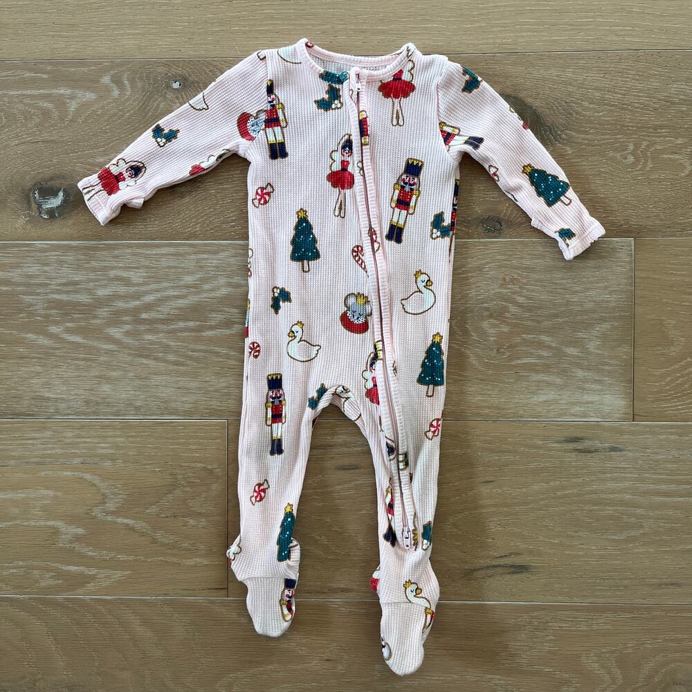 Angel Dear Christmas Footie 6-9M Sugar Plum Fairy Pink Bamboo 2 Way Zip Pajamas